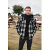 imageCOOFANDY Mens Plaid Hoodie Flannel Shirt Jacket Long Sleeve Casual Fashion Button ShirtsBlack  Grey Plaid