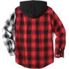 imageCOOFANDY Mens Plaid Hoodie Flannel Shirt Jacket Long Sleeve Casual Fashion Button ShirtsBlack 2  Red