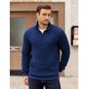 imageCOOFANDY Mens Quarter Zip Pullover Long Sleeve Quilted Sweatshirt Casual Waffle Sweaters Polo with PocketDark Blue