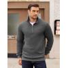 imageCOOFANDY Mens Quarter Zip Pullover Long Sleeve Quilted Sweatshirt Casual Waffle Sweaters Polo with PocketDark Grey