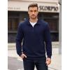 imageCOOFANDY Mens Quarter Zip Pullover Long Sleeve Quilted Sweatshirt Casual Waffle Sweaters Polo with PocketDeep Blue