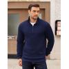 imageCOOFANDY Mens Quarter Zip Pullover Long Sleeve Quilted Sweatshirt Casual Waffle Sweaters Polo with PocketDeep Blue