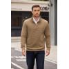 imageCOOFANDY Mens Quarter Zip Pullover Long Sleeve Quilted Sweatshirt Casual Waffle Sweaters Polo with PocketKhaki