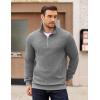 imageCOOFANDY Mens Quarter Zip Pullover Long Sleeve Quilted Sweatshirt Casual Waffle Sweaters Polo with PocketLight Grey
