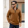 imageCOOFANDY Mens Quarter Zip Pullover Mock Neck Quilted Sweatshirt Casual Long Sleeve Polo SweaterBrown