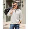 imageCOOFANDY Mens Quarter Zip Pullover Mock Neck Quilted Sweatshirt Casual Long Sleeve Polo SweaterWhite
