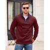 imageCOOFANDY Mens Quarter Zip Pullover Mock Neck Quilted Sweatshirt Casual Long Sleeve Polo SweaterWine Red
