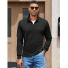 imageCOOFANDY Mens Quarter Zip Pullover Mock Neck Quilted Sweatshirt Lightweight Slim Fit Casual Long Sleeve Polo ShirtBlack