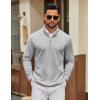 imageCOOFANDY Mens Quarter Zip Pullover Mock Neck Quilted Sweatshirt Lightweight Slim Fit Casual Long Sleeve Polo ShirtLight Grey