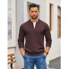 imageCOOFANDY Mens Quarter Zip Pullover Slim Fit Knit Sweater Lightweight Mock Neck Casual SweatersBrown