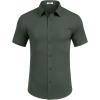 imageCOOFANDY Mens Short Sleeve Dress Shirts Stretch Wrinkle Free Button Down Shirt Casual Summer TopArmy Green