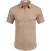 imageCOOFANDY Mens Short Sleeve Dress Shirts Stretch Wrinkle Free Button Down Shirt Casual Summer TopKhaki