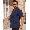 imageCOOFANDY Mens Short Sleeve Dress Shirts Stretch Wrinkle Free Button Down Shirt Casual Summer TopNavy Blue