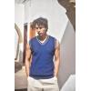 imageCOOFANDY Mens Sweater Vest V Neck Sleeveless Sweater Slim Fit Casual Knitted Pullover SweaterNavy Blue and White Stripe