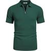 imageCOOFANDY Mens Textured Knit Polo Shirts Zipper Polo Shirts Short Sleeve Casual Lightweight Golf ShirtGreen
