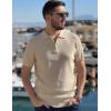 imageCOOFANDY Mens Textured Knit Polo Shirts Zipper Polo Shirts Short Sleeve Casual Lightweight Golf ShirtKhaki