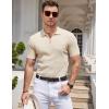 imageCOOFANDY Mens Textured Knit Polo Shirts Zipper Polo Shirts Short Sleeve Casual Lightweight Golf ShirtKhaki