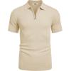 imageCOOFANDY Mens Textured Knit Polo Shirts Zipper Polo Shirts Short Sleeve Casual Lightweight Golf ShirtKhaki