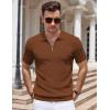 imageCOOFANDY Mens Textured Knit Polo Shirts Zipper Polo Shirts Short Sleeve Casual Lightweight Golf ShirtLight Brown