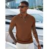 imageCOOFANDY Mens Textured Knit Polo Shirts Zipper Polo Shirts Short Sleeve Casual Lightweight Golf ShirtLight Brown