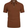 imageCOOFANDY Mens Textured Knit Polo Shirts Zipper Polo Shirts Short Sleeve Casual Lightweight Golf ShirtLight Brown