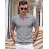 imageCOOFANDY Mens Textured Knit Polo Shirts Zipper Polo Shirts Short Sleeve Casual Lightweight Golf ShirtLight Grey