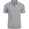imageCOOFANDY Mens Textured Knit Polo Shirts Zipper Polo Shirts Short Sleeve Casual Lightweight Golf ShirtLight Grey