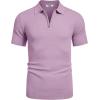 imageCOOFANDY Mens Textured Knit Polo Shirts Zipper Polo Shirts Short Sleeve Casual Lightweight Golf ShirtLight Purple