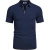imageCOOFANDY Mens Textured Knit Polo Shirts Zipper Polo Shirts Short Sleeve Casual Lightweight Golf ShirtNavy Blue