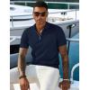 imageCOOFANDY Mens Textured Knit Polo Shirts Zipper Polo Shirts Short Sleeve Casual Lightweight Golf ShirtNavy Blue