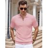 imageCOOFANDY Mens Textured Knit Polo Shirts Zipper Polo Shirts Short Sleeve Casual Lightweight Golf ShirtPink
