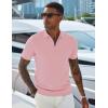 imageCOOFANDY Mens Textured Knit Polo Shirts Zipper Polo Shirts Short Sleeve Casual Lightweight Golf ShirtPink