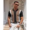 imageCOOFANDY Mens Textured Knit Polo Shirts Zipper Polo Shirts Short Sleeve Casual Lightweight Golf ShirtStripes  Black  Khaki