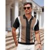imageCOOFANDY Mens Textured Knit Polo Shirts Zipper Polo Shirts Short Sleeve Casual Lightweight Golf ShirtStripes  Black  Khaki