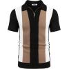 imageCOOFANDY Mens Textured Knit Polo Shirts Zipper Polo Shirts Short Sleeve Casual Lightweight Golf ShirtStripes  Black  Khaki