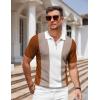 imageCOOFANDY Mens Textured Knit Polo Shirts Zipper Polo Shirts Short Sleeve Casual Lightweight Golf ShirtStripes  Brown  White