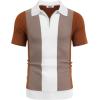 imageCOOFANDY Mens Textured Knit Polo Shirts Zipper Polo Shirts Short Sleeve Casual Lightweight Golf ShirtStripes  Brown  White