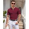 imageCOOFANDY Mens Textured Knit Polo Shirts Zipper Polo Shirts Short Sleeve Casual Lightweight Golf ShirtWine Red