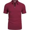 imageCOOFANDY Mens Textured Knit Polo Shirts Zipper Polo Shirts Short Sleeve Casual Lightweight Golf ShirtWine Red