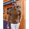 imageCOOFANDY Mock Turtleneck for Men Short Sleeve Casual Stylish Basic Top Stretch Sweater SkinFriendly MaterialBrown