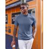 imageCOOFANDY Mock Turtleneck for Men Short Sleeve Casual Stylish Basic Top Stretch Sweater SkinFriendly MaterialDark Blue