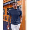 imageCOOFANDY Mock Turtleneck for Men Short Sleeve Casual Stylish Basic Top Stretch Sweater SkinFriendly MaterialNavy Blue