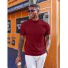 imageCOOFANDY Mock Turtleneck for Men Short Sleeve Casual Stylish Basic Top Stretch Sweater SkinFriendly MaterialWine Red