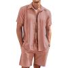 imageCOOFANDY Mens 2 Piece Short Set Cuban Guayabera Shirts Short Sleeve Casual Beach Outfits SetPink