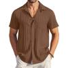 imageCOOFANDY Mens Casual Button Down Shirts Short Sleeve Textured Summer Beach Shirt with PocketBrown