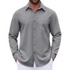 imageCOOFANDY Mens Dress Shirts Untucked Long Sleeve Button Down Denim Shirt Stretch Business Casual Shirts for MenGrey