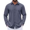 imageCOOFANDY Mens Dress Shirts Untucked Long Sleeve Button Down Denim Shirt Stretch Business Casual Shirts for MenStone Blue