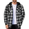 imageCOOFANDY Mens Flannel Shirt Jacket Cotton Quilted Lined Plaid Shirt Long Sleeve Button Down Hoodie JacketsBlack White Grey Plaid