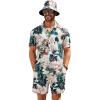 imageCOOFANDY Mens Hawaiian Shirt and Short Set Flower 2pieces Beach Outfit with Bucket HatsKhaki Leaves  Flower