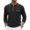 imageCOOFANDY Mens Knit Polo Long Sleeve Collared Sweater Polo Business Casual Polos with PocketBlack